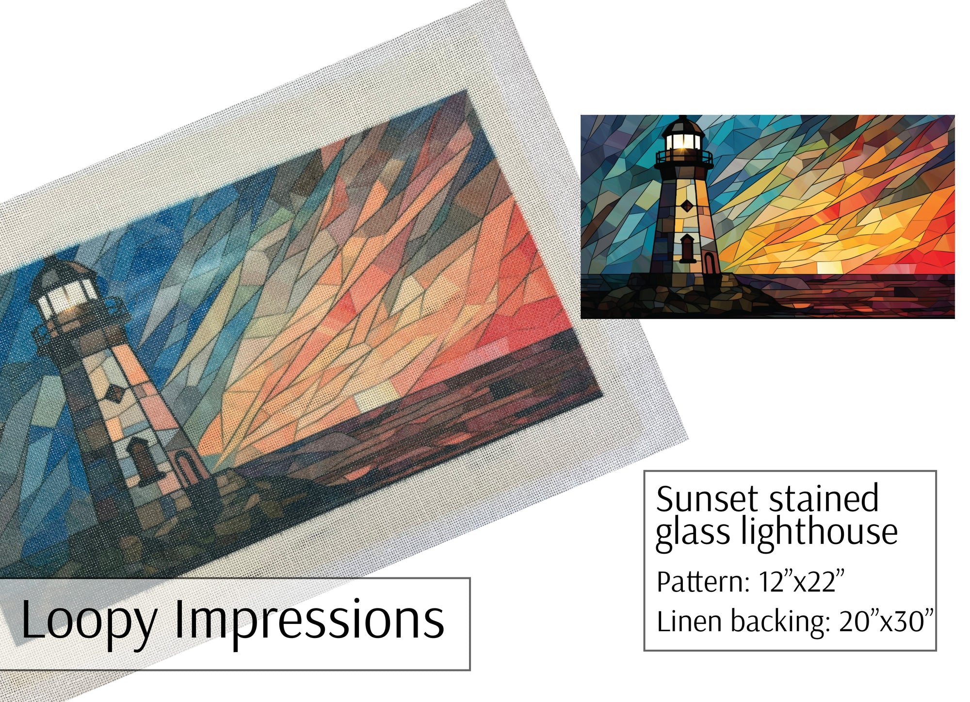 Loopy Impressions Pattern - Sunset stained glass lighthouse