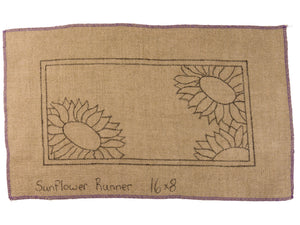 Sunflower Runner Rug Hooking Pattern on Linen