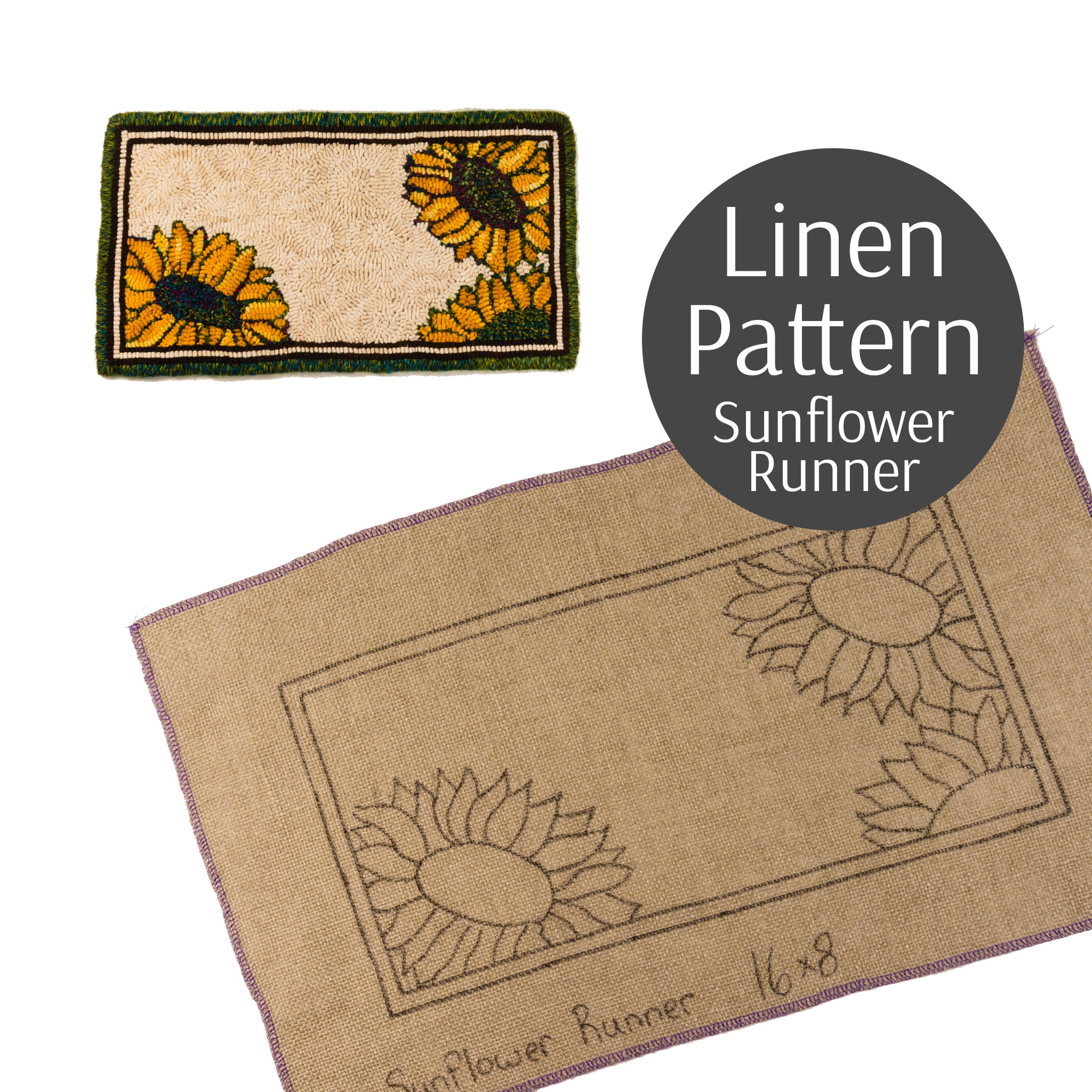 Sunflower Runner Rug Hooking Pattern on Linen